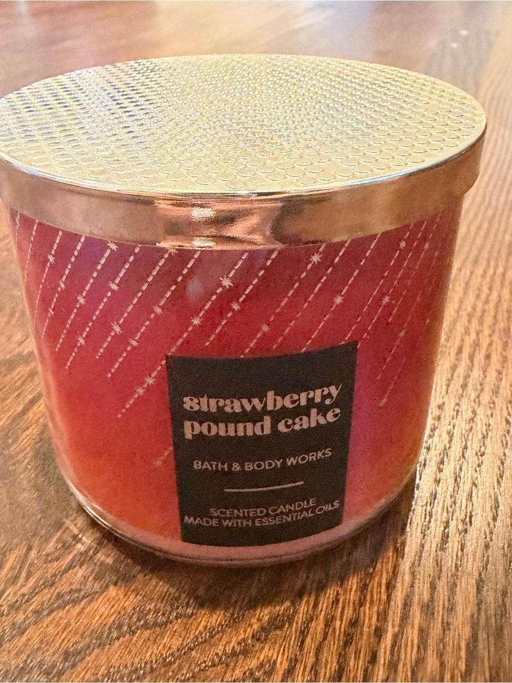 Bath & Body Works Pink Strawberry Pound Cake Candle with Gold Lid